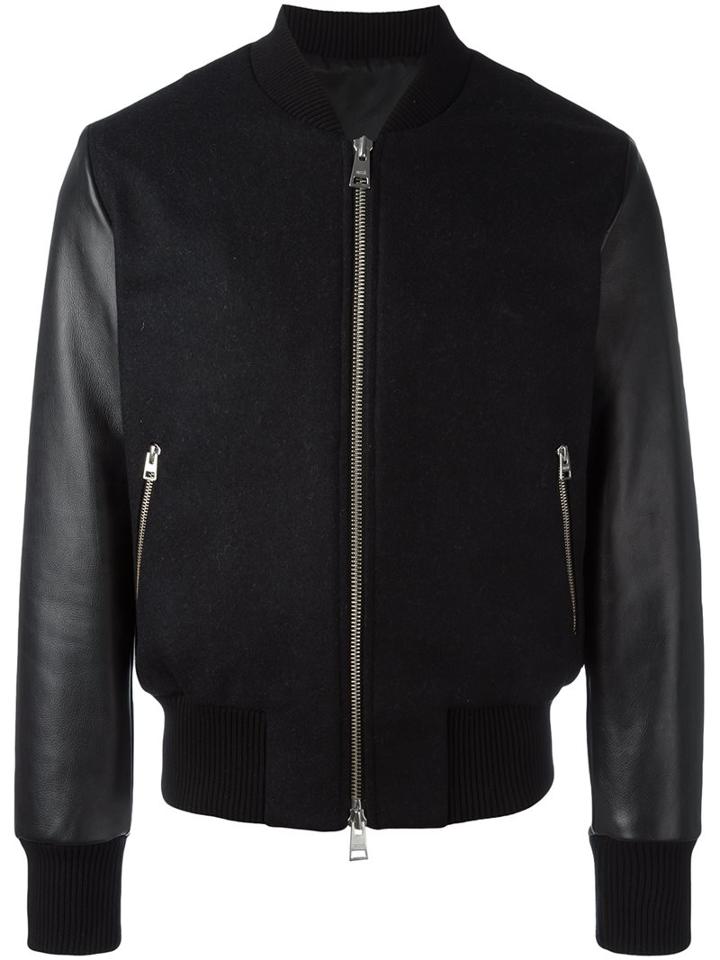 Ami Alexandre Mattiussi Contrast Zipped Bomber Jacket, Men's, Size: Xl, Blue, Cotton/calf Leather/wool