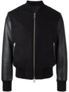 Ami Alexandre Mattiussi Contrast Zipped Bomber Jacket, Men's, Size: Xl, Blue, Cotton/calf Leather/wool