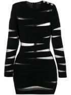 Balmain Cut-out Stripe Fitted Dress - Black