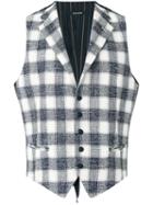 Tagliatore Checked Vest, Men's, Size: 52, Blue, Cotton/linen/flax/acrylic/polyamide