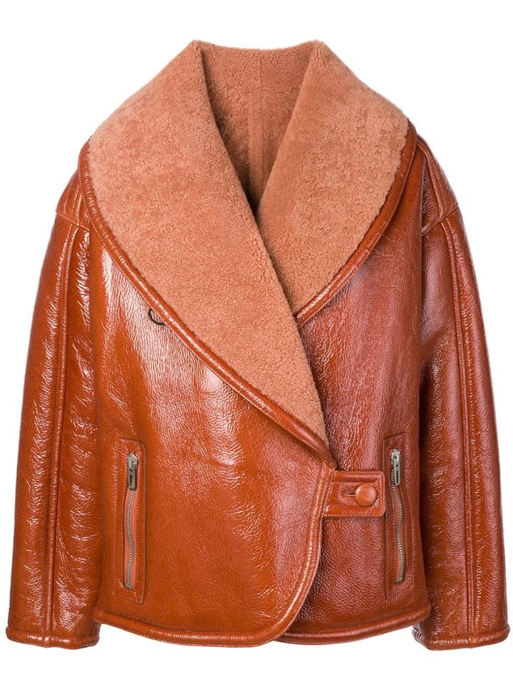 Drome Oversized Collar Shearling Jacket - Brown