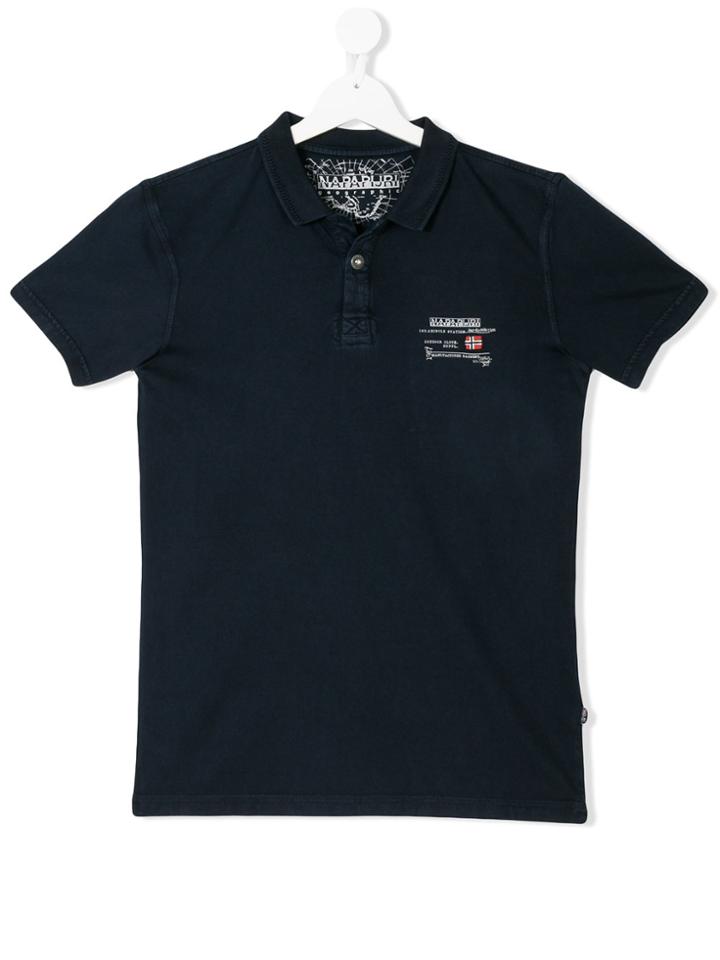 Napapjiri Kids Teen Logo Print Polo Shirt - Blue