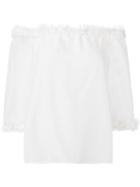 Blumarine Ruffle Trim Bardot Top, Women's, Size: 44, White, Silk/cotton