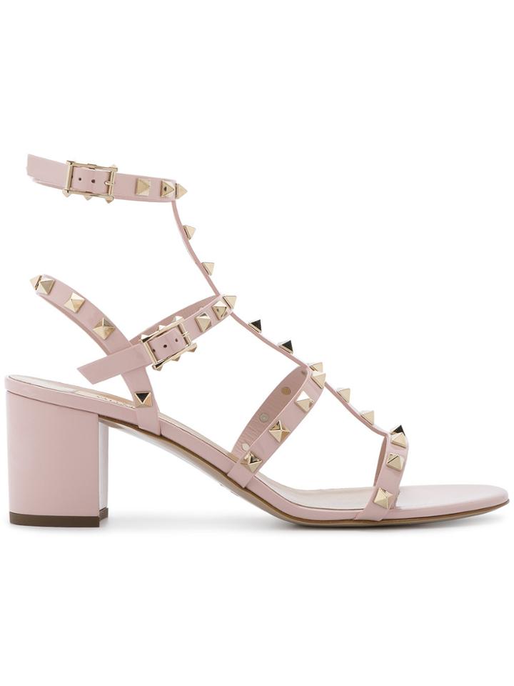 Valentino Pink Leather Rockstud 65 Sandals - Pink & Purple
