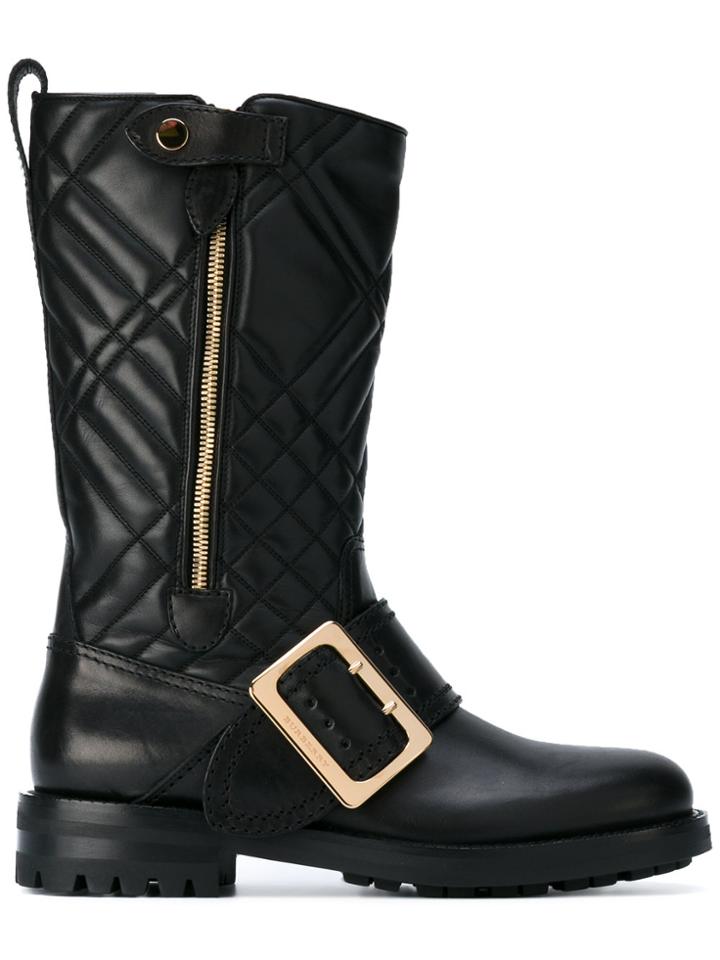 Burberry Quilted Buckle Boots - Black