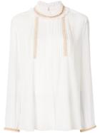 Chloé Ruffle Neck Longline Blouse - White