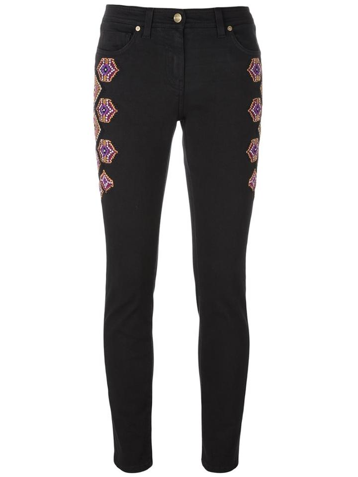 Etro Embroidered Side Skinny Trousers, Women's, Size: 24, Black, Cotton/acrylic/polyester/spandex/elastane