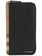 Burberry Checked Trim Zip Around Wallet - Black