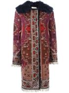 Tory Burch Lamb Fur Collar Tapestry Coat