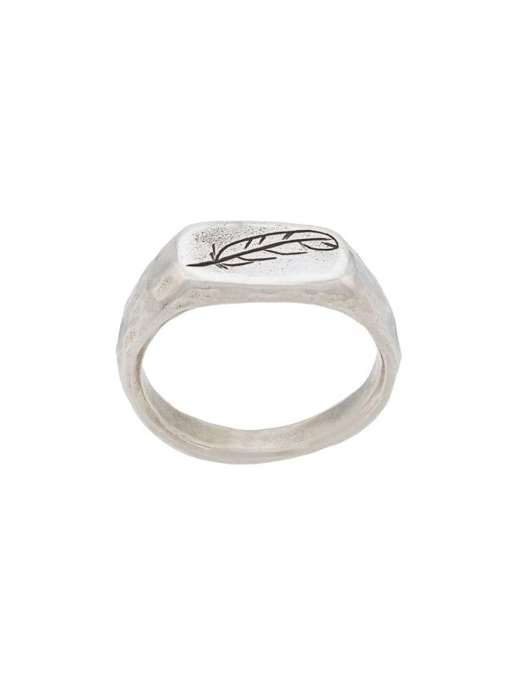 Henson Engraved Feather Signet Ring - Metallic