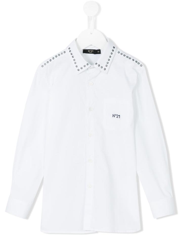 No21 Kids - Embroidered Logo Shirt - Kids - Cotton/spandex/elastane - 9 Yrs, Boy's, White