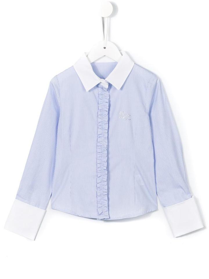 Lapin House Ruffled Placket Striped Shirt, Girl's, Size: 12 Yrs, Blue
