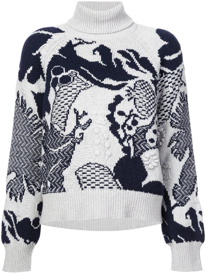 Barrie Stencil Garden Cashmere Turtleneck Pullover - Blue