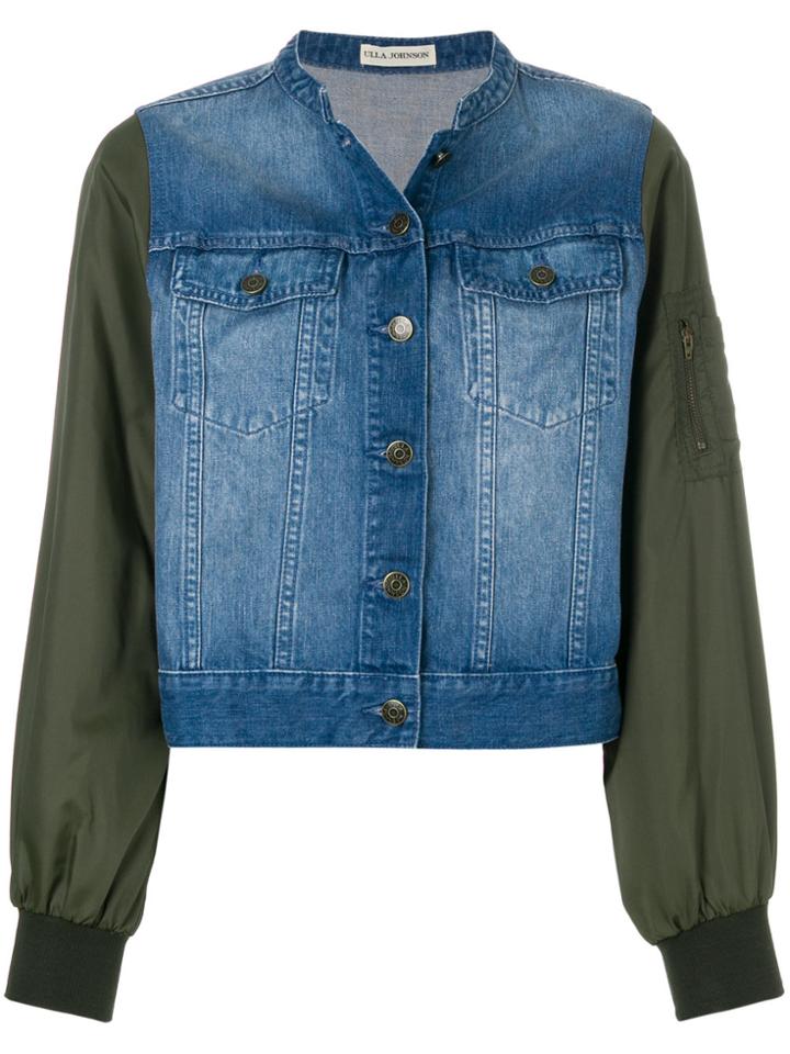 Ulla Johnson Cropped Denim Bomber Sleeve Jacket - Blue