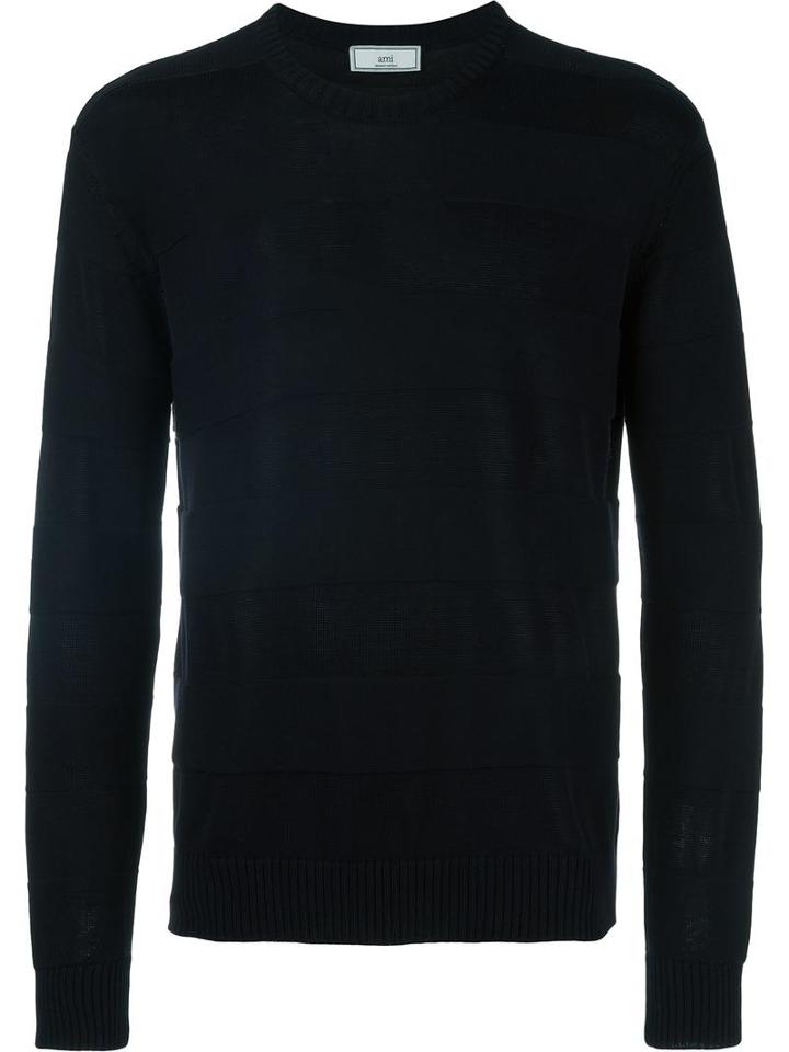 Ami Alexandre Mattiussi Crew Neck Sweater, Men's, Size: Small, Blue, Cotton