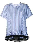 Sacai Striped Pleated Hem T-shirt - Blue