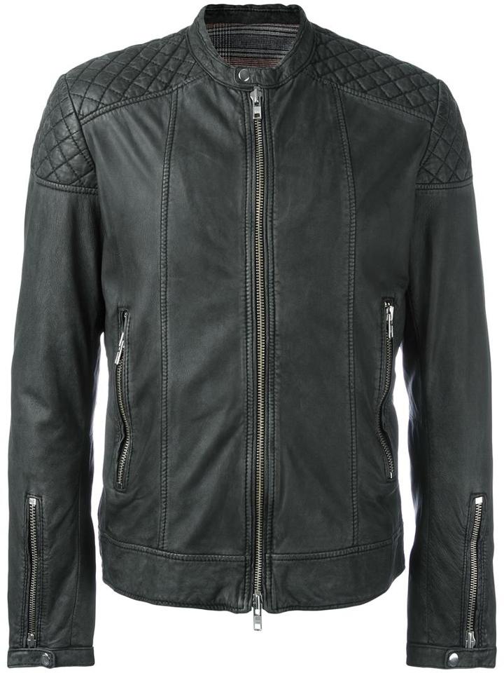 S.w.o.r.d 6.6.44 Zipped Leather Jacket, Men's, Size: 52, Grey, Cotton/leather/polyester