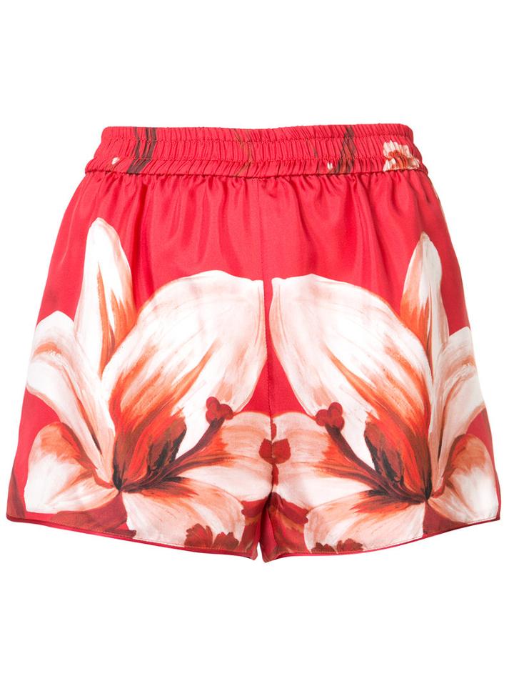 F.r.s For Restless Sleepers - Floral Print Shorts - Women - Silk - S, Women's, Red, Silk