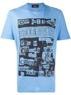 Dsquared2 Newspaper Cutting Print T-shirt - Blue