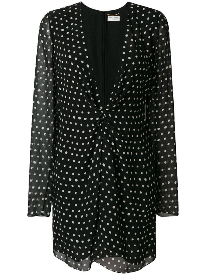 Saint Laurent Polka Dot Mini Dress - Black