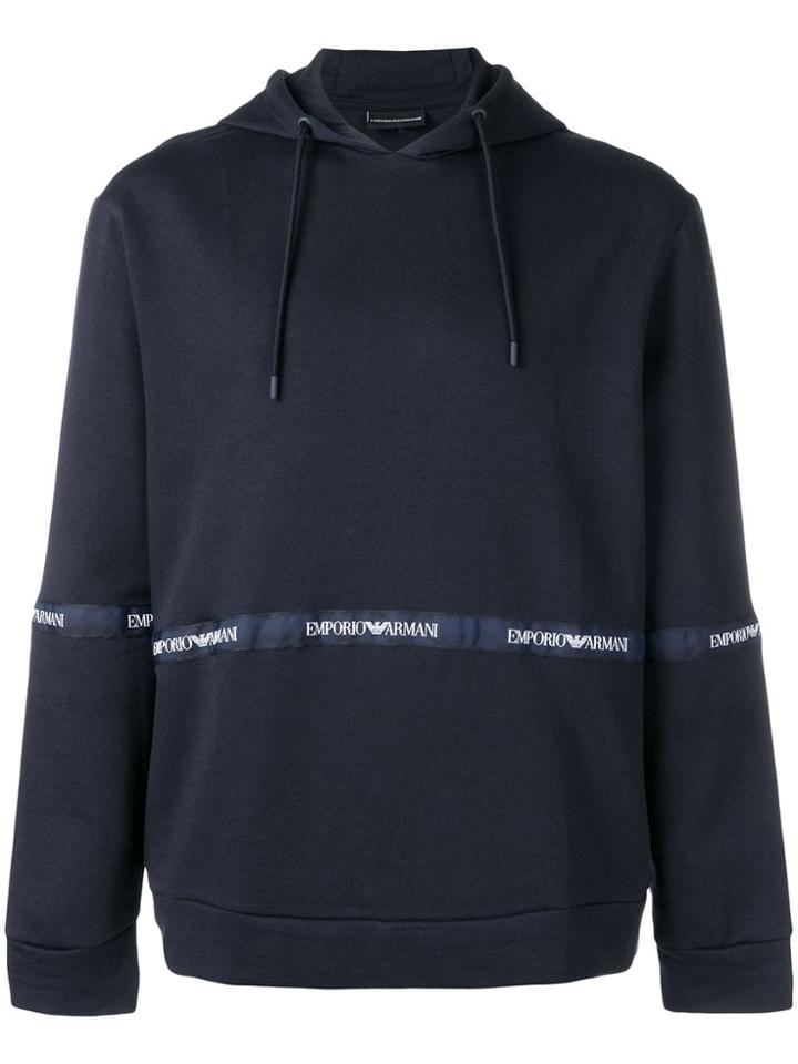 Emporio Armani Logo Stripe Hoodie - Blue