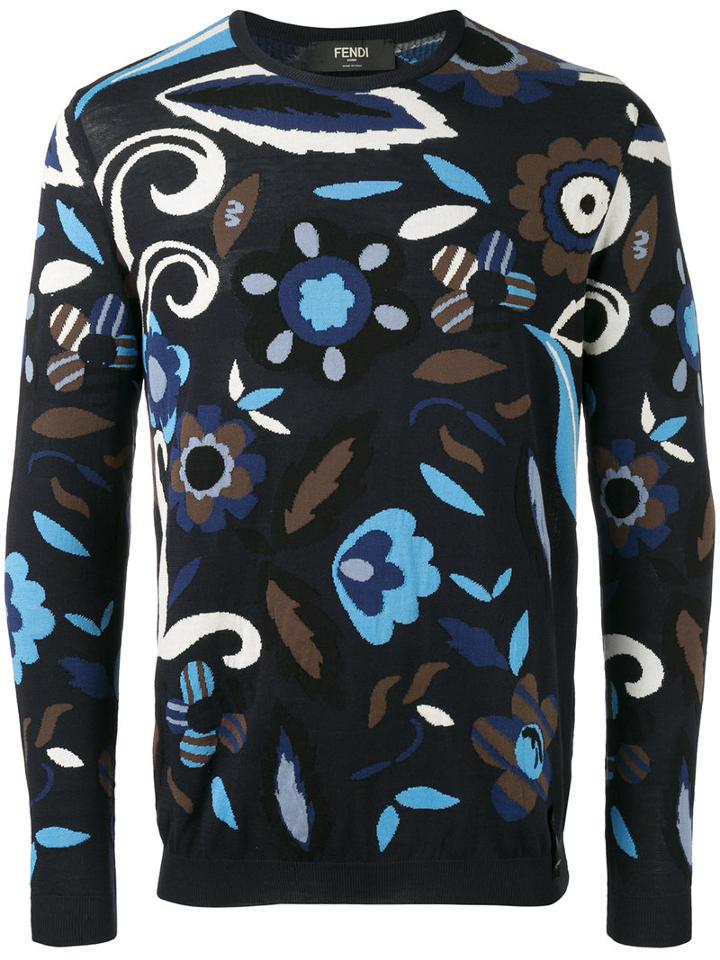 Fendi Printed Sweatshirt, Men's, Size: 46, Blue, Cotton