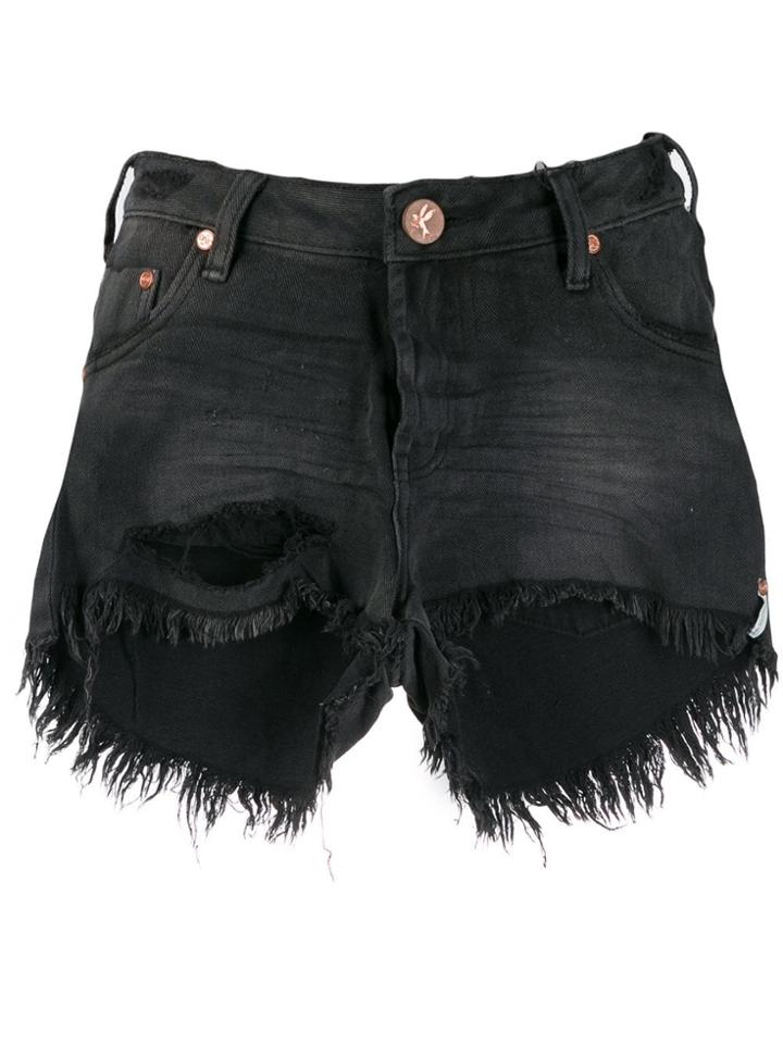 One Teaspoon Frayed Edged Denim Shorts - Black