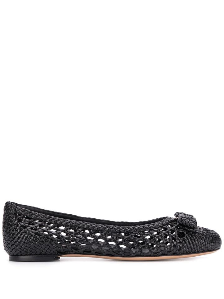 Salvatore Ferragamo Woven Ballerina Shoes - Black