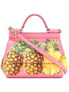 Dolce & Gabbana Pineapple Print Satchel, Women's, Pink/purple, Leather