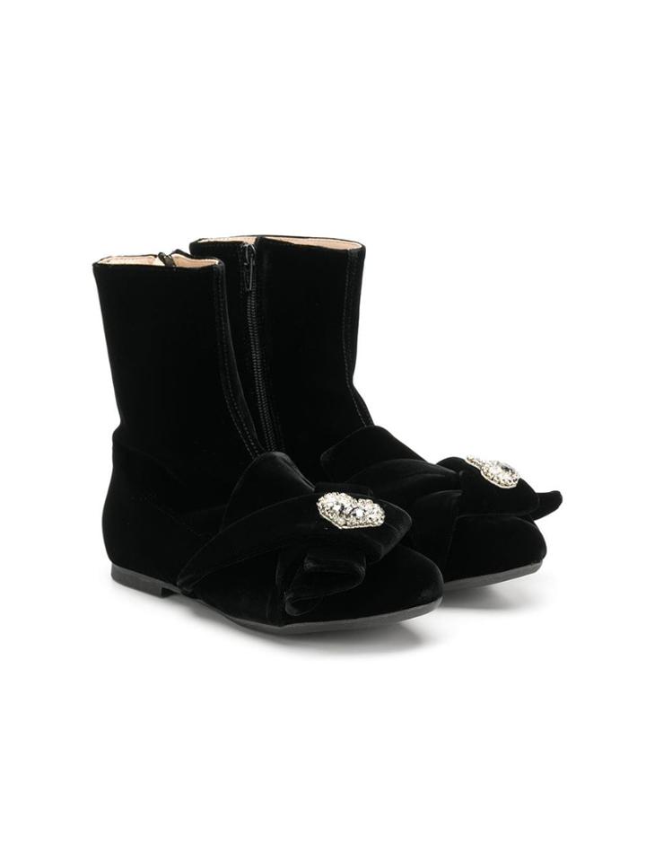 No21 Kids Teen Heart Embellished Boots - Black