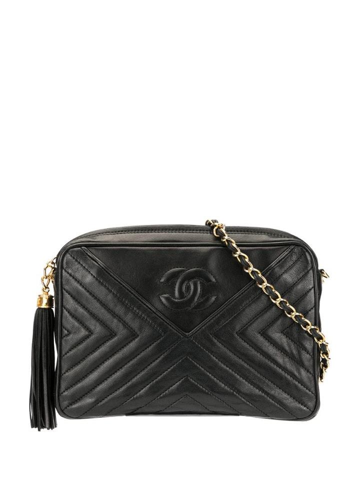 Chanel Pre-owned V Stitch Tassel Chain Bag - Black