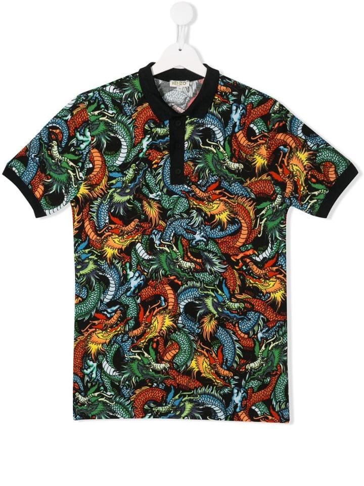 Kenzo Kids Teen Dragon Print Polo Shirt - Black