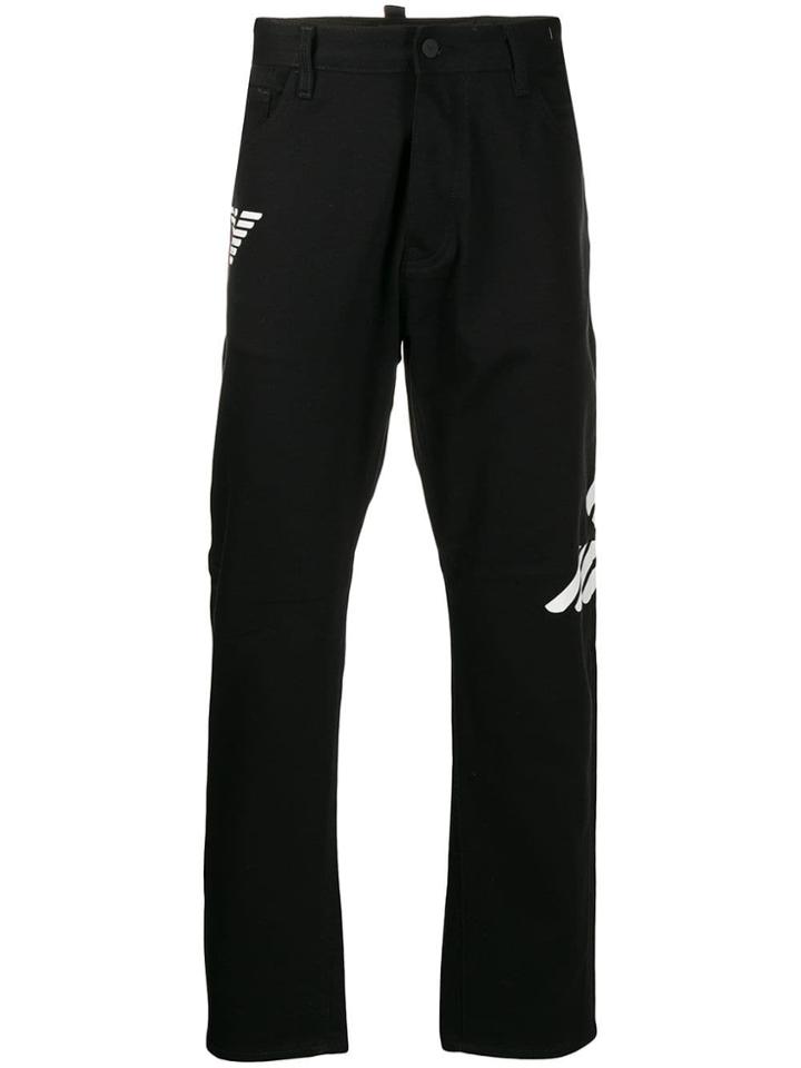Emporio Armani Printed Logo Straight Leg Jeans - Black