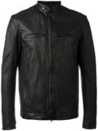 Salvatore Santoro Banded Collar Jacket, Men's, Size: 48, Black, Cotton/leather