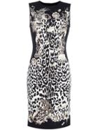 Roberto Cavalli Leopard Print Fitted Dress, Women's, Size: 50, Black, Viscose/spandex/elastane