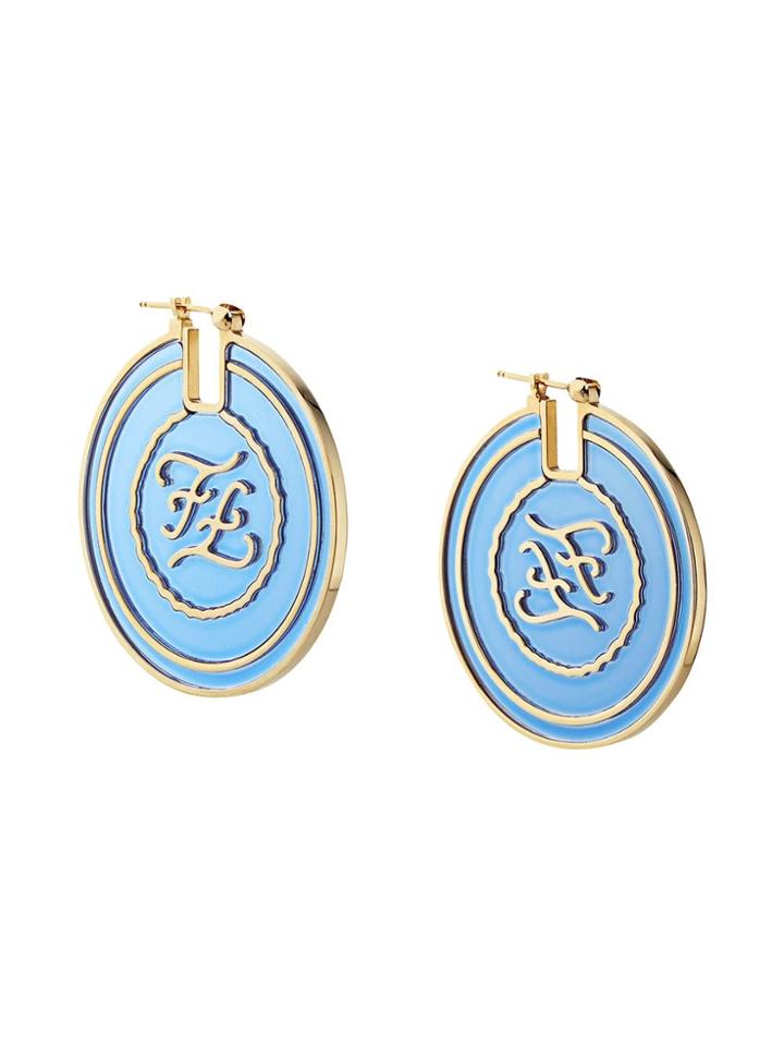 Fendi Ff Karligraphy Engraved Earrings - F077n-royal Blue +soft Gol