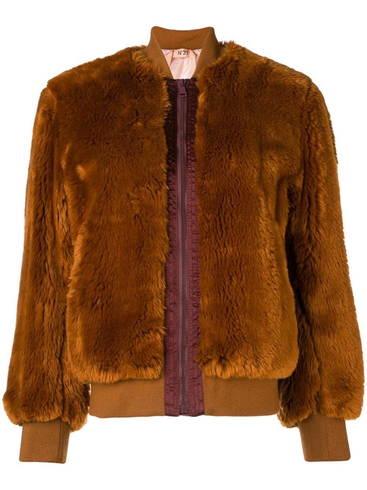 No21 Faux Fur Bomber Jacket - Brown