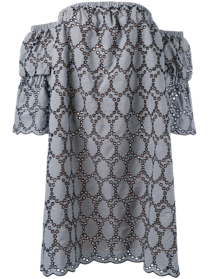 Erika Cavallini - Eyelet Detail Off-the-shoulder Dress - Women - Cotton/polyester - 40, Women's, Blue, Cotton/polyester