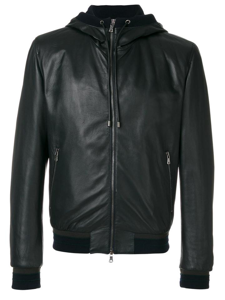 Dolce & Gabbana - Leather Hooded Jacket - Men - Lamb Skin/polyamide/polyester/virgin Wool - 50, Black, Lamb Skin/polyamide/polyester/virgin Wool