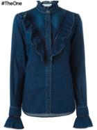 Stella Mccartney Ruffled Denim Shirt, Women's, Size: 46, Blue, Cotton/spandex/elastane