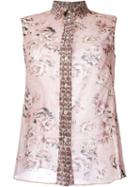 Fay Floral Print Sleeveless Shirt, Women's, Size: M, Pink/purple, Cotton