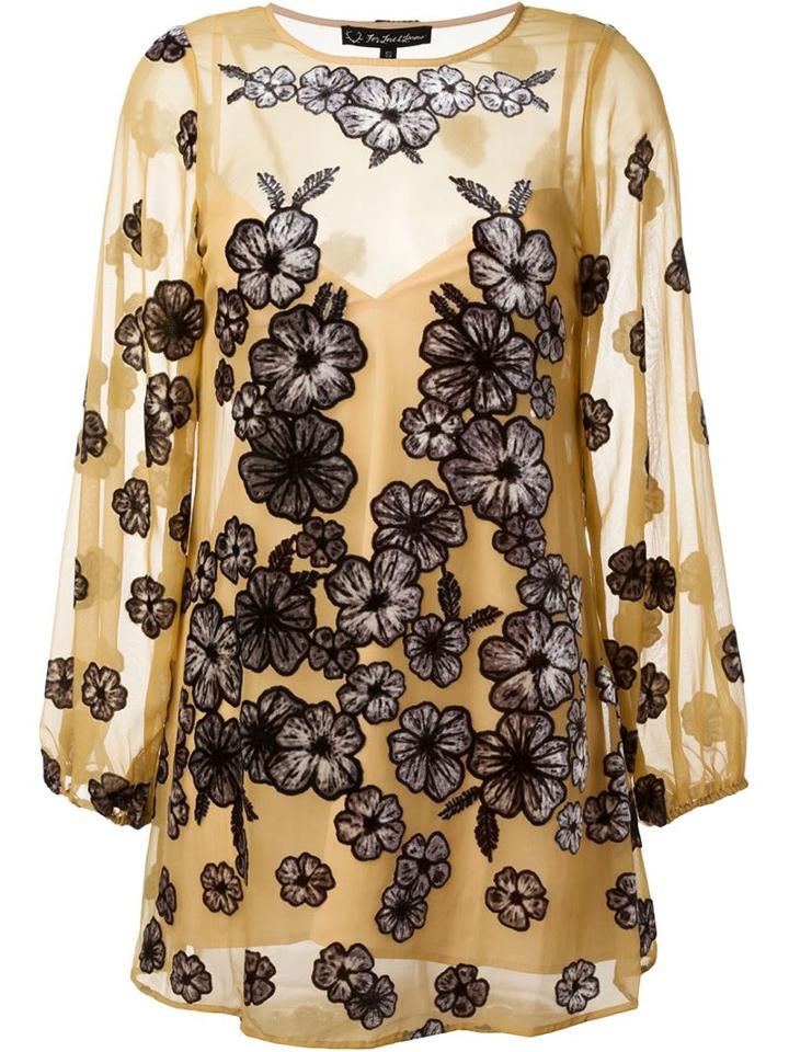 For Love And Lemons Flower Applications Sheer Short Dress