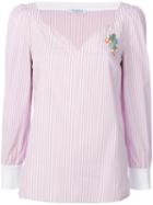 Vivetta - Striped Sweetheart Neck Blouse - Women - Cotton/spandex/elastane - 38, Pink/purple, Cotton/spandex/elastane