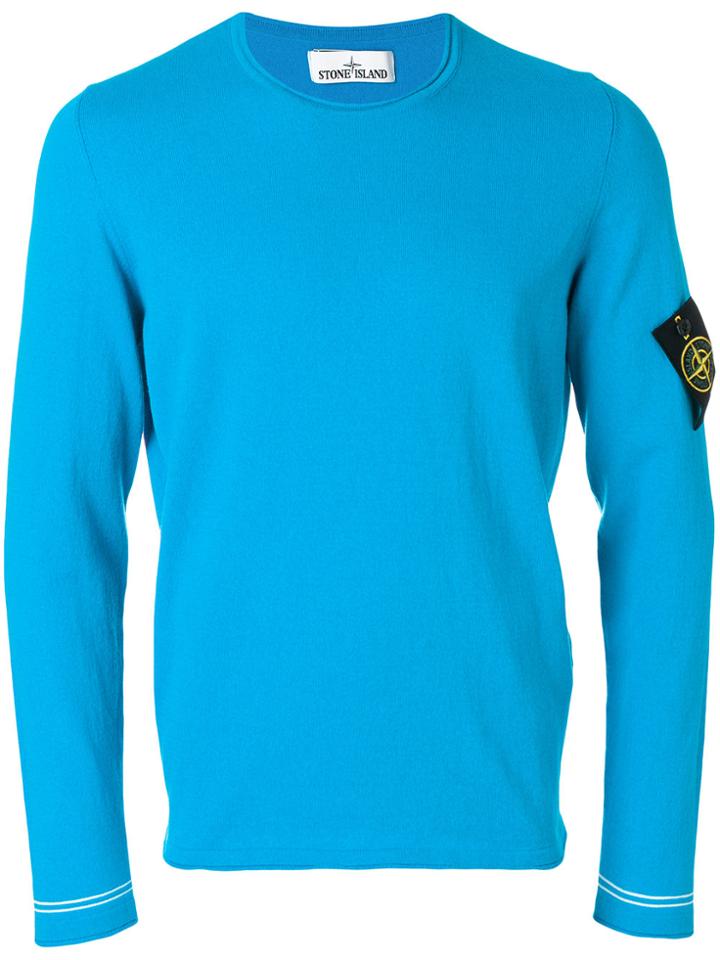 Stone Island Logo Sleeve Patch Jumper - Blue