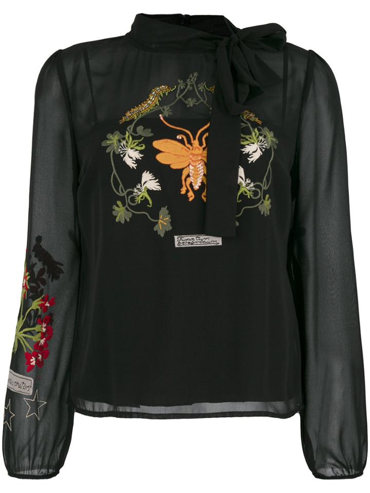 Red Valentino Embroidered Chiffon Blouse - Black