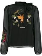 Red Valentino Embroidered Chiffon Blouse - Black