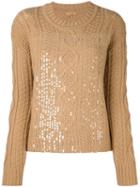 Peter Jensen Cable Knit Sequinned Jumper, Women's, Size: Small, Brown, Lambs Wool