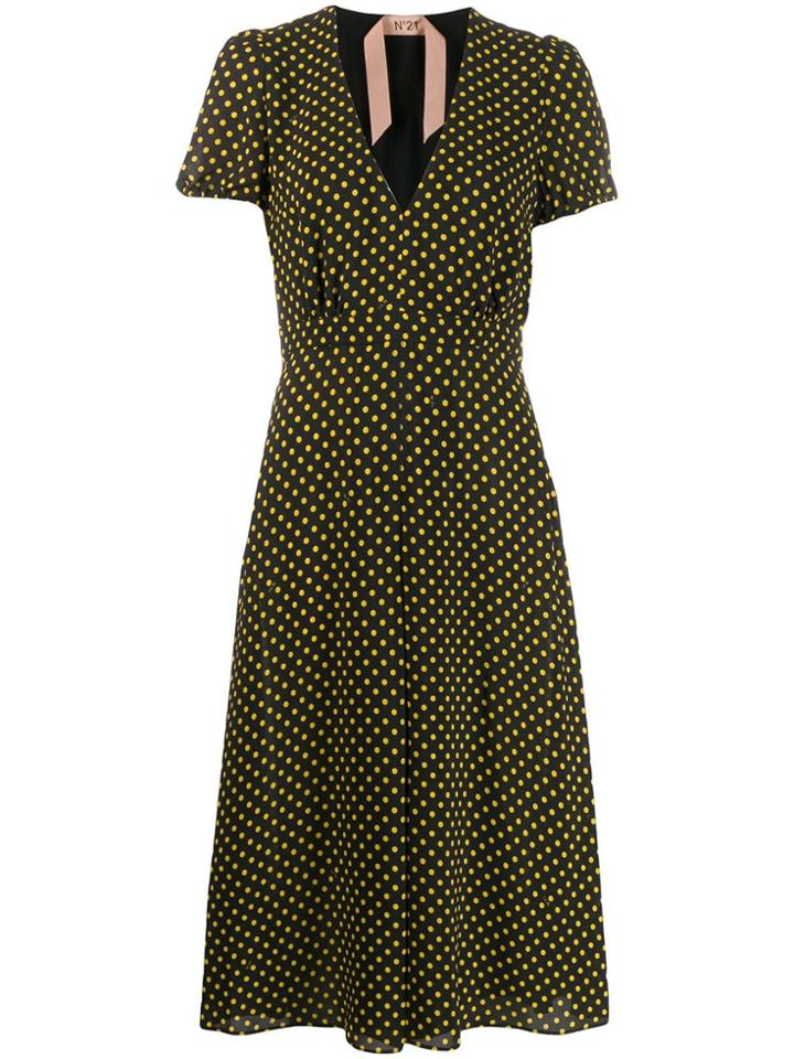 Nº21 Polka Dot Midi Dress - Black