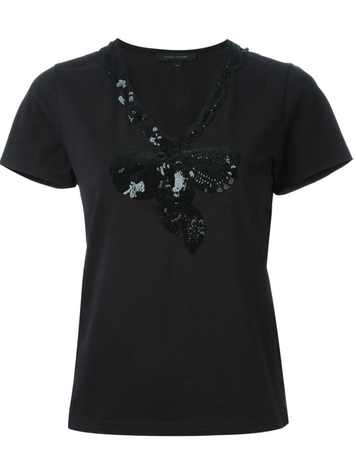 Marc Jacobs Sequinned Bow T-shirt, Women's, Size: Medium, Black, Cotton