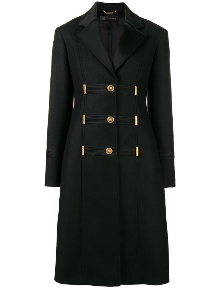 Versace Medusa Embellished Coat - Black
